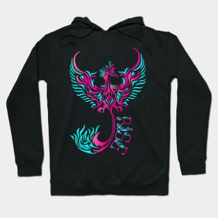 Rise up like a Phoenix from the ashes. Pink and Blue Phoenix in a Tribal / Tattoo Art style Hoodie